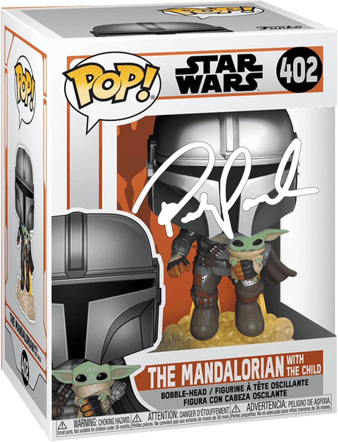 Funko Pop! The Mandalorian With The Child #402 (Facsimile Laser Autographed by Pedro Pascal)