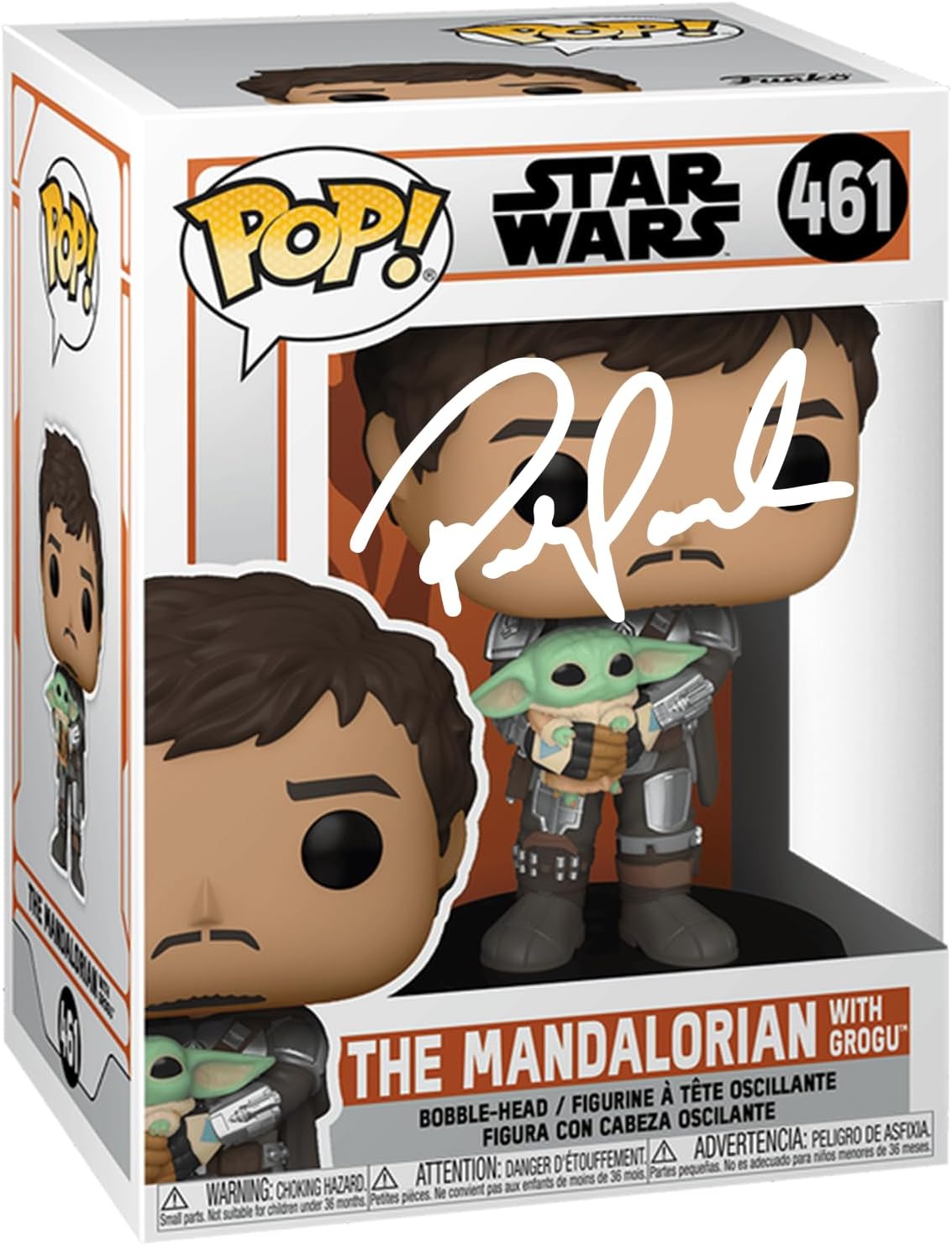 Funko Pop! The Mandalorian with Grogu #461 (Facsimile Laser Autographed by Pedro Pascal)